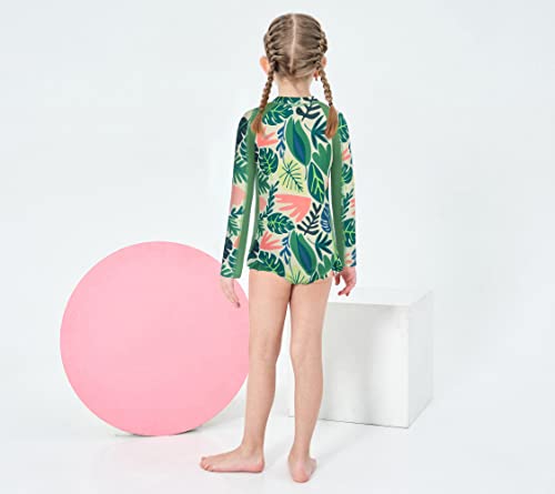 Jack Smith Girls Swimsuits Palm Leaf Long Sleeve One Piece Swimsuit Uv Protection Rash Guard Swimwear Size 8 Green Leaf #TOP5