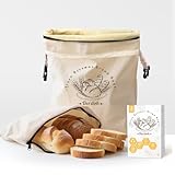 Oerdoh Bread Bags for Homemade Bread - 2 Packs XL Reusable Organic Beeswax Linen Cotton Sourdough Bag, Homesteading Essentials Sourdough Bags with Sealing Zip to Keep Fresh