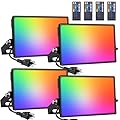 Onforu 4 Pack RGB LED Flood Light 160W Equivalent, DIY Color Changing Stage Lights with Remote, IP66 Indoor Outdoor Uplights for Events, Uplighting for Halloween, Party, Wall Wash, Landscape