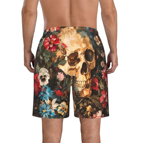 Floral Skull Print Stylish Beach Shorts Swim Trunks Lightweight Breathable Summer Outdoor Activities3