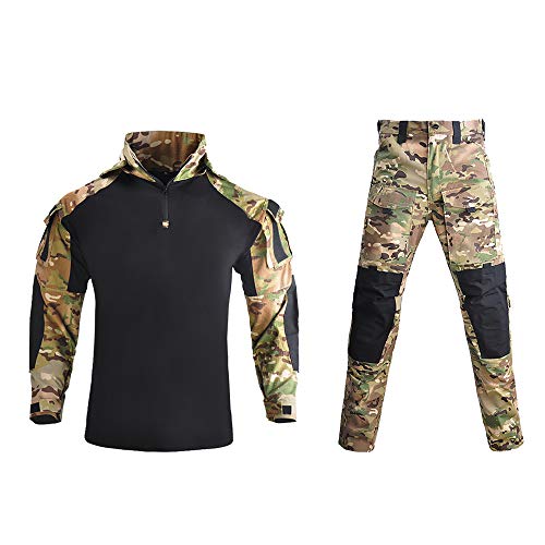 SINAIRSOFT Men s Tactical Combat Shirt and Pants Set Long Sleeve Multicam Woodland BDU Hunting Military Uniform Multicam1 Large