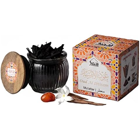 Oud Al Ibtisam Muattar Bakhoorعود الابتسام معطر بخور by Dukhni | 1 jar X 40 grams | Arabic Bakhoor Incense | Aromatic Wood Chips | Warm Floral Oud Blend | Perfect for Prayer Time Cover