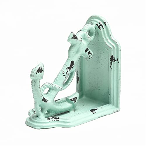 Phaxth Nautical Decorative Bookends, 2 Pack Anchor And Helm Book Ends, Distressed Blue #TOP2