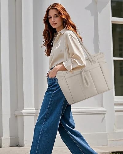 Image of Puffer Tote Bag for Women Handbag Nurse Bag with Cup Holder & Laptop Compartment & Trolley Sleeve for Work Travel
