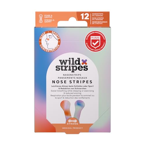 Wild Stripes - Nose Patches Sunrise - Tiras nasales para mejorar la respiración, reducir ronquidos y favorecer el sueño reparador - Ideales para deporte o dormir - Funcionales y delicadas - 12 uds