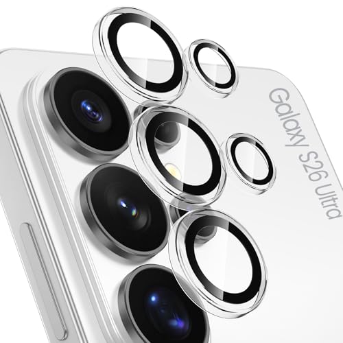 Image of Tensea (3+2 Pack Compatible with Samsung Galaxy S26 Ultra Camera Lens Protector, 9H Tempered Glass Camera Cover Screen Protector Metal Custom Ring Installation Tray