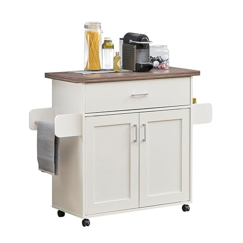 Deluxe-Mobile-Kitchen-Island-Cart-with-Water-Resistant-Top-and-Storage-Cabinets-with-Adjustable-Shelves–Coffee-Bar-or-Kitchen-Cart-with-Towel-Rack-and-Spice-Rack-and-Locking-Wheels Deluxe Mobile Kitchen Island Cart with Water Resistant Top and Storage Cabinets with Adjustable Shelves–Coffee Bar or Kitchen Cart with Towel Rack and Spice Rack and Locking Wheels
