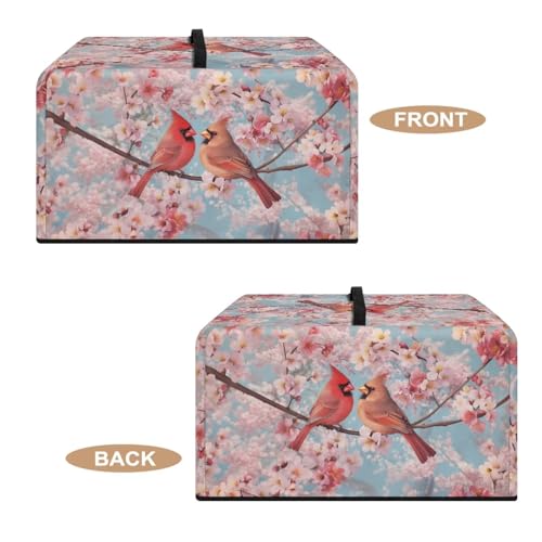 Image of Microwave Dust Cover Toaster Oven Dustproof Cover Stain-Resistant Oil-Proof Smart Oven Protector for Kitchen Countertop, L, Northern Cardinal Red Bird Pink Flower Print