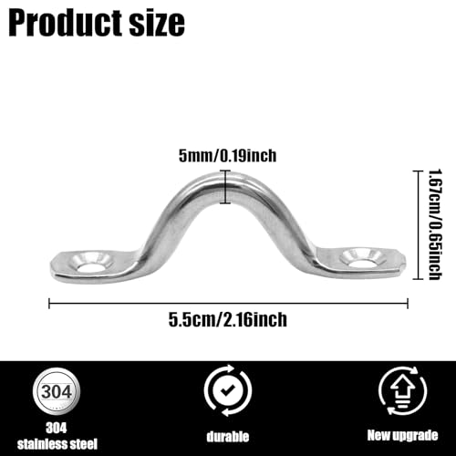 Piuluvor® 30 Stück Pad Eye Edelstahl, Fenderöse 5mm Augplatte Edelstahl 304 Befestigungshaken Öse Schraubbar mit 60 Schrauben für Kajak, Kanu Takelagebefestigung