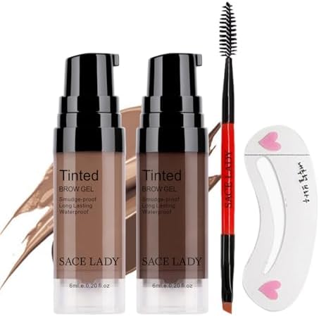 2 Colors Long Lasting Eyebrow Gel Set with Eyebrow Brushes for Waterproof Eyebrow Makeup, Eyebrow Tint Corrector Kit, Intense Brow Color Wax Cream, 2 * 6ml/0.20Fl Oz