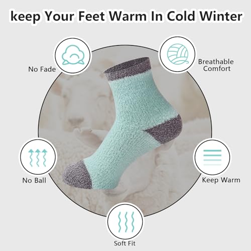 Image of kissleaf Thick Warm Fuzzy Socks for Women 5 Pairs Fluffy Cozy Womens Socks Winter Cute Slipper Socks for Women Gift