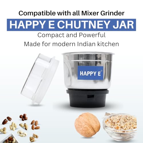 Image of HAPPY E Chutney Jar for BAJAJ Mixer Grinders, Stainless Steel, 400ML | Compatible for Bajaj GX1, GX3, GX4, GX8, GX3501, GX3701, GX4701, GX3000, GX400, GX3, Twister Deluxe, Bravo Dlx