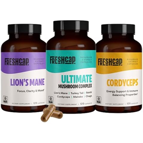 FreshCap Popular Mushrooms Bundle, Capsules (Lions Mane Capsules, Cordyceps Capsules, Ultimate Mushroom Complex Capsules) Cover