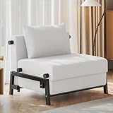 Generisch Schlafsofa 2 in 1 Einzel-Schlafsofa mit Schlaffunktion, 190 x 80 cm Klappbar Couch, Cord-Schlafcouch mit Kissen, Schlafsessel Klein für Wohnzimmer, Weiß, 80cm