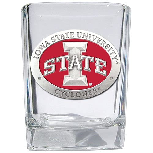 Heritage Pewter Iowa State Square Shot Glass | Hand-Sculpted 1.5 Ounce Shot Glass | Intricately Crafted Metal Pewter Alma Mater Inlay