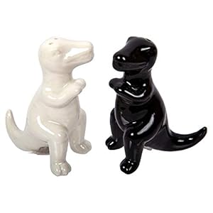 Luciano Housewares, Kitchen Essential Cute Novelty Porcelain T-Rex Salt and Pepper Shakers Set, 2.75 x 3.25 inches, Black and White