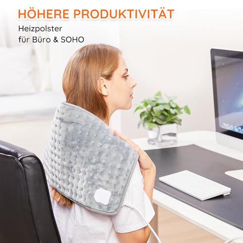 Heizkissen mit Abschaltautomatik 1,5 Stunden für Rücken Nacken Schulter Elektrisch Wärmekissen 10 Stufen Temperaturstufen Schnell Heiztechnik, 30x60cm, Grau