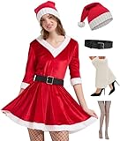ZeroShop Mrs Claus Costume Adult Women, 2025 Christmas Santa Outfits Dress With Hat Belt Fur Leg Warmers Fishnet Stockings,M