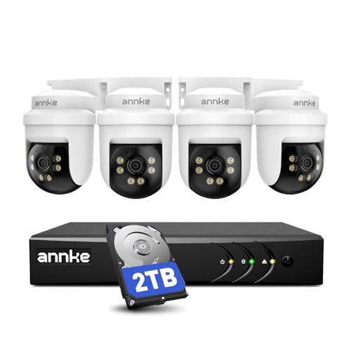 ANNKE Juego de cámaras de vigilancia analógicas 3K con audio, 3K Lite de 16 canales DVR para sistema de cámara, reconocimiento humano y vehículo, 4 cables de 5 MP, cámara PT con giro de 350° y función