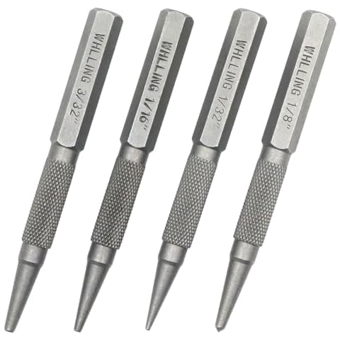 WHLLING 4-Piece Nail Setter Punch and Center Punch Set, Heat Treated Alloy Steel with Knurled Grip Most Commonly Used Sizes for Carpenters Woodworkers Cover