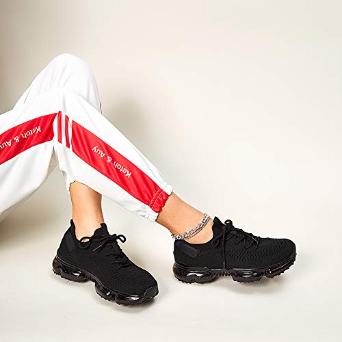 Lucky Step Women Air Cushion Fashion Sneakers Breathable Casual Comfortable Lightweight Walking Shoes(Black,7 B(M) Us) #TOP6