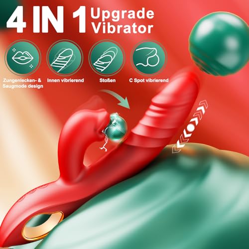 Dildo Vibrator Sex Spielzeug für die Frau, G Punkt Vibration für Frauen mit 10 Vibrations & 5 Lutschen & Stoßenmodi 4 in 1 Vibratorensets für Frauen Klitoris Stimulator, Sex Toys für Damen Paare