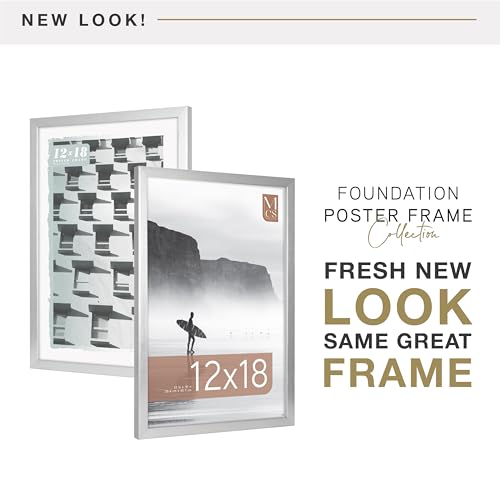 Image of MCS Foundation 12x18 Poster Frame Traditional Silver, Vertical & Horizontal Wall Hanging Large Picture Frame for Photos, Posters & Art Prints (1-Pack)