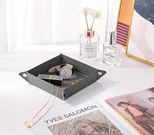 Luxspire Valet Tray, PU Leather Tray, Catchall Tray, Men Women Jewelry Key Tray, Desk Storage Plate for Key Coin Phone Jewelry Wallet, Small Size, Gray