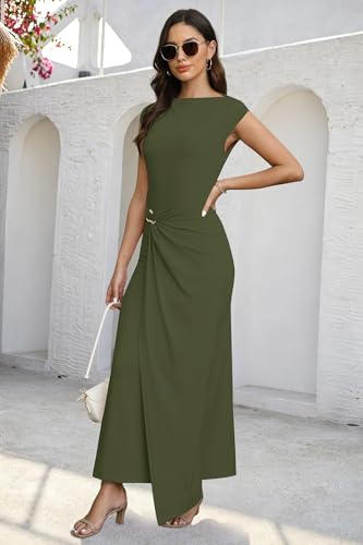 Image of Cocktail Dresses for Women 2026 Summer Formal Bodycon Cap Sleeve Dress Elegant Wedding Guest Party Long Maxi Dress