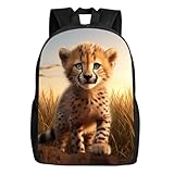UIACOM Cheetah Backpack Cute Baby Cheetah Print Light Brown Bookbag for Teens Kids Boys Girls, Large 17-inch Elementary Junior High University School Bag, Casual Travel Daypack Backpack