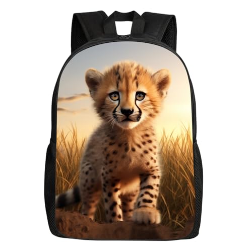 UIACOM Cheetah Backpack Cute Baby Cheetah Print Light Brown Bookbag for Teens Kids Boys Girls, Large 17-inch Elementary Junior High University School Bag, Casual Travel Daypack Backpack, Cheetah, One
