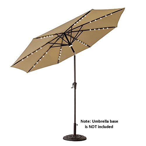 FLAME&SHADE 10 ft Outdoor Patio and Table Umbrella with Solar LED Lights and Tilt - Beige - Thumbnail 3