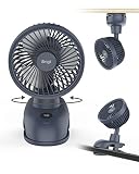 Brigii Portable Clip on Fan,4 Speed Battery Operated Small Fan,14h Quite Operation with Brushless Mo