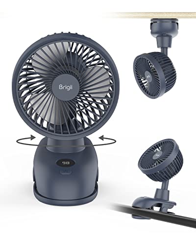 Brigii Portable Clip On Fan,4 Speed Battery Operated Small Fan,14H Quite Operation With Brushless Motor,90°Rotate,5 Inch Bedroom Little Fan With Power Display For Travel,Office,Type C-Pf01(Blue) #TOP4