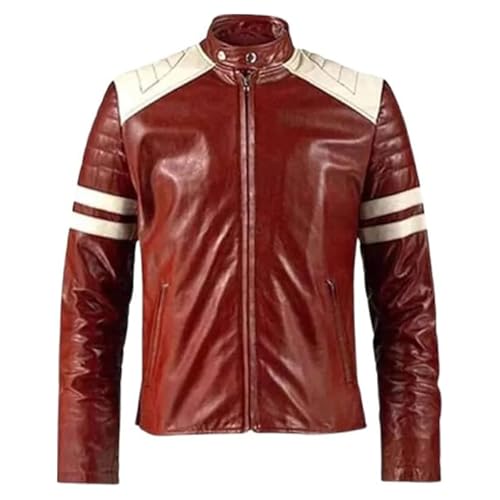Brad Pitt Fight Club FC Tyler Durden Mayhem Red Leather Jacket for Men - Main Image