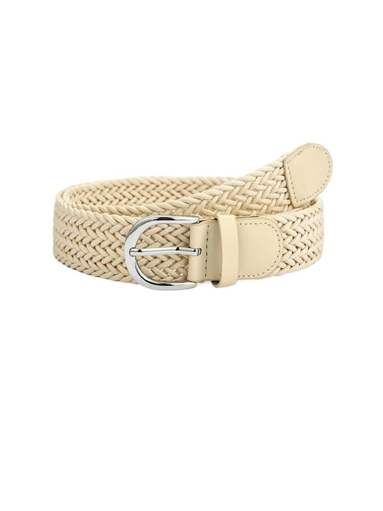 Cinturón ancho de punto trenzado para mujer, cinturón de vestir con hebilla de metal plateado, cinturón casual para mujer