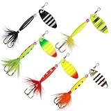 Inline Spinner Baits Kit, Fishing Metal Spinner Lures with Feathered Treble Hook for Bass Trout Walleye with Tackle Box (10pcs)