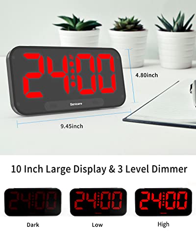 Ging Yhau 10''Large Digital Alarm Clock Big Wall Clock For Bedroom, Jumbo Number Display, 3 Level Adjustable Digit Brightness Dimmer With Led Night Light, Battery Backup, 12/24 H #TOP1