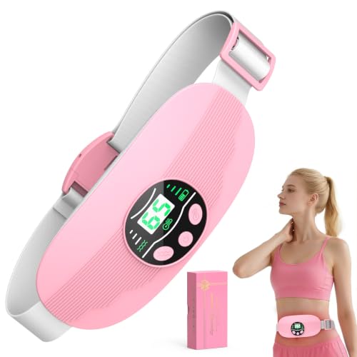 LKV Menstrual Heating Pad for Period Cramps Portable Wearable Heat Belt with LCD Display 3 Heat & 3 Vibration Modes USB Rechargeable Fast Heating Pad for Back Belly Gifts for Women Mom Her (Pink)