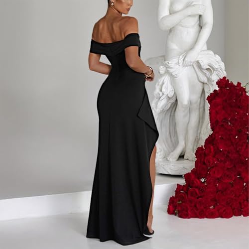 AOWVUTS Damen Ballkleider Lang Abendkleid mit Schlitz Schulterfrei Sexy Party Cocktailkleid Bodycon Maxikleid Lang Elegant Formal Kleid Sommerkleid Festliche Partykleid