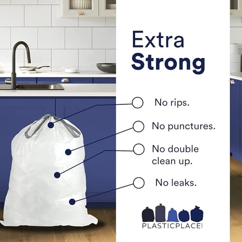 Plasticplace Custom Fit Trash Bags | Compatible with Simplehuman (x) Code N | (200 Count)│White Drawstring Garbage Liners 12-13 Gallon / 45-50 Liters│22.5" x 31.5" by Plasticplace - Image 2