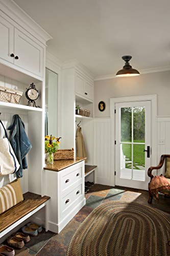 Samteen Farmhouse Semi Flush Mount Ceiling Light Semigloss Black 1-Light Industrial Barn Shade Hallway Light Fixture Ceiling For Bedroom, Dining Room, Kitchen #TOP1