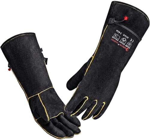 Cowhide BBQ Welding Gloves, Black, M