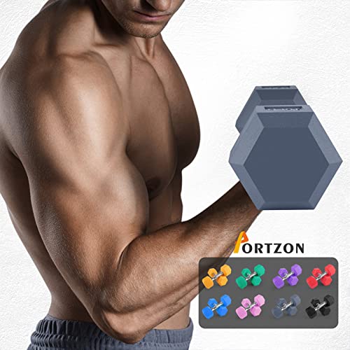 Portzon 8 Colors Options Compatible With Set Of 2 Rubber Dumbbell Weight, Anti-Slip, Anti-Roll, Hex Shape #TOP6