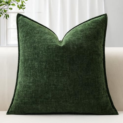 Image of Sungeek Soft Chenille Cushion Cover 50x50cm Square Decorative Throw Pillow Cover with Stitched Edge Solid Dyed Pillow Case Cover for Home Decor Couch Sofa Bed Living Room, Green