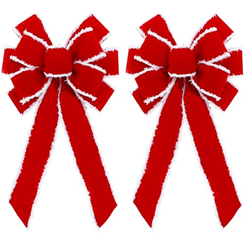 Fvviia 2 Pack Red Christmas Bows Outdoor Decorations, 12”x20”Large Velvet
