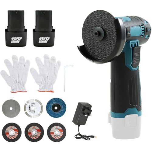 cupeohome 12V Mini Cordless Angle Grinder with 6 Cutting Discs and 2pcs Batteries 19500RPM Battery Powered 76mm Mini Angle Grinder Tool for Cutting Polishing and Sharpening