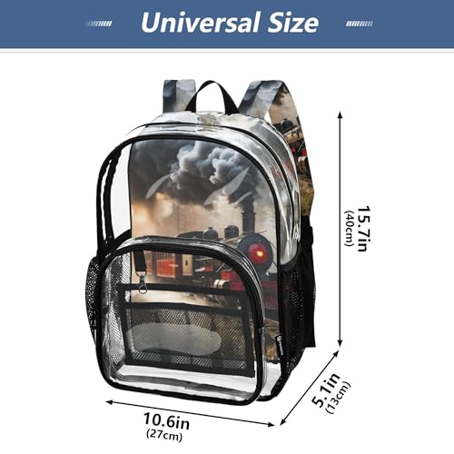 Old Steam Train Black Clear Backpack PVC Transparent Backpack Lightweight Book Bag Capacity Clear Bag for Kids Boys Girls4