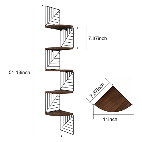 Love-Kankei Corner Shelf Wall Mount Of 5 Tier, Rustic Wood Floating Shelves Wall Shelves For Bedroom Living Room Bathroom Kitchen Office And More Dark Walnut #TOP4