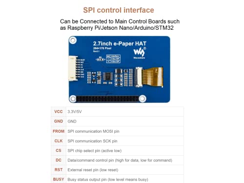 Waveshare 2.7Inch E-Paper Module, 264X176 Resolution 3.3V/5V Two-Color E-Ink Display Epaper Screen Module Spi Interface For Raspberry Pi 4B/3B/3B+/2B/Zero/Zero W,Jetson Nano,Support Full Refresh #TOP4
